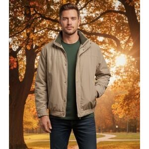 Weatherproof Men's 3 in 1 Jacket Full Zip Fleece Lined Parka Size L Tan Pockets